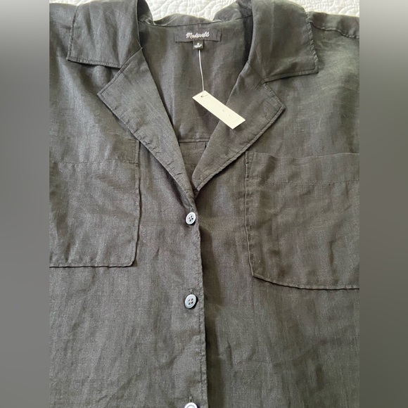 Madewell Resort Black Long Sleeve Collared Button Down Ramie Shirt Size M - Picture 6 of 11